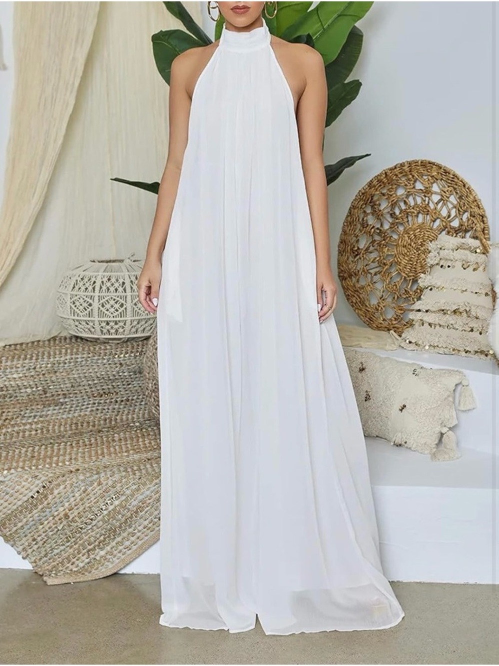 Muse White Halter Neck Wide-Leg Jumpsuit